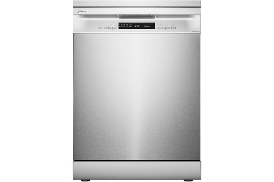 Midea MFD60S200X.1-IT Dishwasher Freestanding with 14 Places, 8 Programs, LED Display, Delay Start, Half Load Function, Extra Drying - Stainless Steel