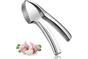Woobroo Premium Garlic Press, Heavy Duty Garlic Crusher and Mincer, Crush Garlic and Ginger Effortlessly, No Need to Peel, Rust Proof, Easy to Clean, Dishwasher Safe, Silver