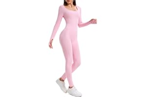 OOHOKAY Jumpsuit Damen Lang Eng Yoga Bodysuit Hohe Taille Overall Stretch Shape Langarm Sport Jumpsuit Leggings Hosen Set Scrunch Butt Sportkleidung Frauen Playsuits Einteiler