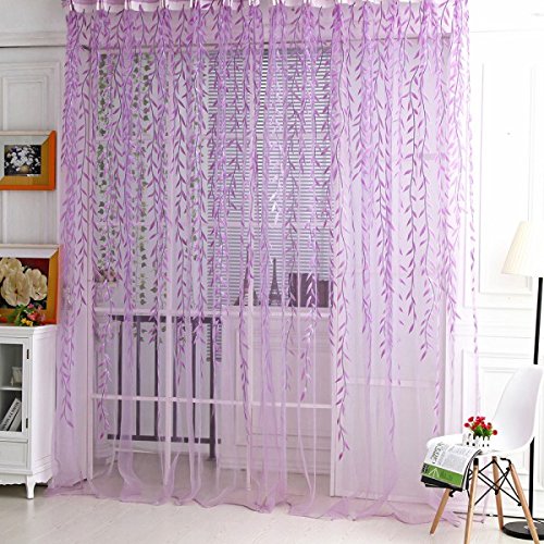 Generic Weidenzweige Pflanze Muster , Transparente Voile Vorhänge Vorhang Volant für Fenster Hochzeit im Sommer Dekoration – Lila, 200 x 100cm - 5