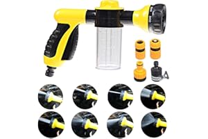 XEMZ Garden Foam Water Sprayer, 8 Adjustable Patterns Heavy Duty Hose Nozzle Sprayer Gun, Comfort Rubber Grip High Pressure Flow Control Gardening Tool, for Watering Lawn Car Washing Pet Showering (yellow)