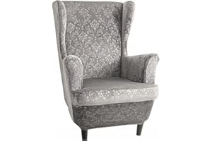 Domidekor Ohrensessel Überzug – Sesselschoner Grau – Sesselbezug Stretch - Strandmon Sessel Bezug – Sesselhusse Elastisch Velour Schmutzabweisend - Oeko-Tex 100