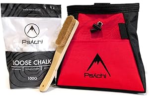 Psychi OG Climbing Chalk Bag Bucket Bundle - Starter Pack for Rock Climbing Bouldering Gym Weightlifting - 7 Fun Colour Options - Includes Bouldering Bucket, Loose Climbing Chalk & Bouldering Brush