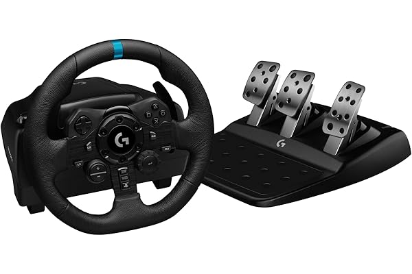 Logitech G G923 Racing Wheel and Pedals, Force Feedback TRUEFORCE,1.000 Hz, respuesta eficaz, control de salida de doble embrague, volante auténtico, para PS5, PS4, PC, Mac - Negro