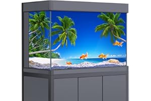 SB LITTLE Autocollant de fond pour aquarium, plage tropicale, Hawaï, soleil palmiers, poster 3D HD (50 x 100 cm)