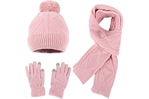 Xbemkste Women's Winter Wool Ball Knitted Hat Scarf Gloves Fashion Warm Three Piece Set Scarves & Scarves for Women