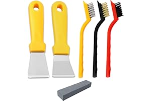 JXPXJMY Rascador de Cocina Múltiple de 2 Piezas de Acero Inoxidable con 3 Cepillos y una Piedra de Afilar para Rascar Hielo y Limpiar el Congelador (Amarillo)
