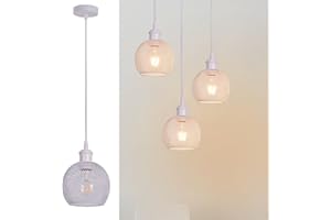 TWSXTE Suspension Blanc, Plafonnier retro industrielle, Lustre cage de style vintage, éclairage intérieur, lampe cuisine salon salle à manger chambre,LED E27 Corde Ajustable Décoration