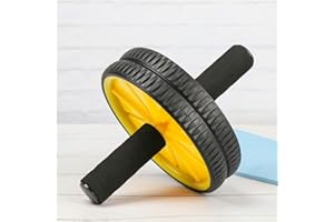 FFitness Two-Wheeled Power Wheel with Mat, Ruote con Manici per Addominali Unisex Adulto, Giallo, taglia unica
