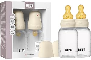 BIBS Baby Bottle 150 ml Natural Rubber Latex Nipple 2 Pack - Anti-Colic, BPA-Free, Round Nipple, Slow Flow, Lightweight & Easy to Clean, Suitable for Newborns 0+ Years - Ivory