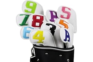 Scott Edward Golf Iron Covers Leather Iron Golf Head Covers Set, Long Neck Protect Club Clearly Number Tag Scott Edawrd 10pcs Golf Iron Club Head Covers Set Three-layer Synthetic Leather PU Waterproof Headcovers with Colorful Number 3/4-9 A,S,P,X for All Irons Clubs