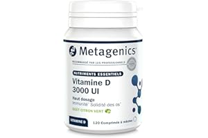 Metagenics Vitamine D3 3000 UI - Haute Dose 75 µg - Soutien Immunitaire & Santé des Os - Sans Gluten, Sans Lactose, Végétarien - 120 Comprimés à Mâcher Goût Citron Vert - 4 Mois