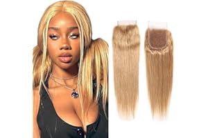 Evaxilc Straight Pre Plucked Glueless Lace Front Closure Brazilian Remy Capelli Umani Extensions #27 Honey Blonde No Tangles No Smell 4x4 HD Transparent 150% Density Top Lace Closure Hair 26 Inch