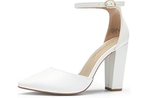 DREAM PAIRS Scarpe da Donna Tacchi Alti Chunky Block Pumps Punta Chiusa Cinturino alla Caviglia Scarpe da Cerimonia