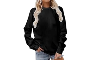 Komiseup Longshirt Damen Sport Langarm Sweatshirt Basic Rundhals Pullover ohne Kapuze Elegant Einfarbig Langarmshirt Locker Casual Oberteil Herbst Winter Baumwolle Pulli Teenager Mädchen Streetwear