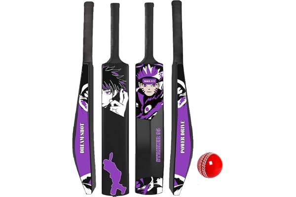 Bodyfit Heavy Duty Plastic Premium Cricket Bat for Men, Women & Children Lightweight Full Size Hard Plastic Bat Red 1 Piece, 1 Soft/Wind Ball. (Striker-Purple)