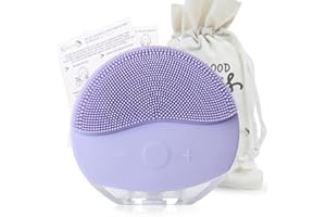 KUSIWAY Cepillo limpiador facial ultrasónico, Masajeador eléctrico recargable de silicona (IPX6). Dispositivo de limpieza skincare para todo tipo de piel, accesorio para viaje (Lila y Blanco)