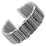 Geckota® Hai Maschen – Milanaise Maschen Uhrenarmband aus Edelstahl mit Butterfly-Schließe, Poliert, 22mm