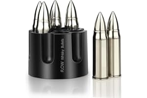 Proiettili di whisky Flow XL con supporto per munizioni per revolver, cubetti di ghiaccio in metallo riutilizzabili a forma di proiettili, raffredda le tue bevande senza diluirle di FLOW Barware