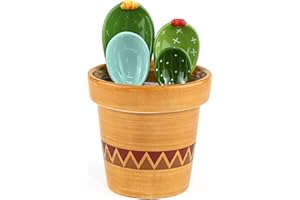 JTOOYS 5Pcs Ceramic Cactus Measuring Spoons Set, Flower Pot Measuring Spoon Set Cute Measuring Cups and Spoons Set for Home Kitchen Dry Wet Measuring Liquid Food Salt, Sugar