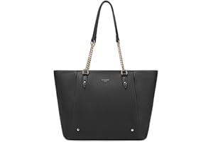 David Jones - Women's Shoulder Tote Bag - Large A4 Shopping Bag for Work Large Capacity Soft PU Leather - Shopper Long Handles Tote Bag Elegant City, Black, One Size, Stylish