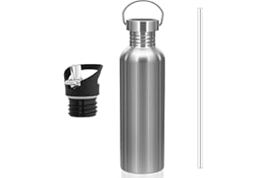 lompyeu Botella Agua Acero Inoxidable 1000ML,Cantimplora de agua con dos Tapas，Botella Agua Reutilizable de Ligera, Sin Fugas, Sin BPA，para Deporte, Oficina, Yoga, Ciclismo
