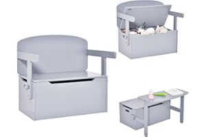 RELAX4LIFE Cassapanca Contenitore Trasformabile 3 in 1 in Legno con Scatola Portaoggetti, Tavolo e Sedie, Scatola dei Giocattoli per Bambini Adatta per Casa e Scuola (Grigio)