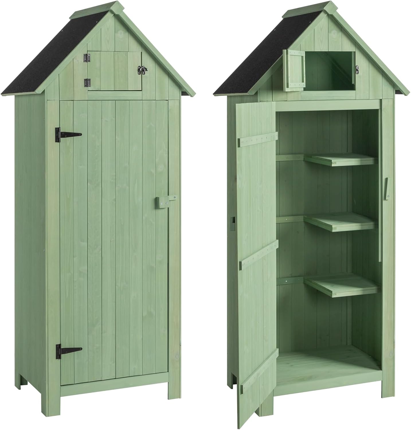 Outopee Wooden Garden Shed with Single Door and Slope Roof, Outdoor Storage Shed, Waterproof Utility Wooden Lockers, 77 x 54.3 x 179 cm, Green