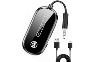 QAUM Transmetteur récepteur Bluetooth 2 en 1 pour avion sans fil Bluetooth 5.4 – Double connexion pour AirPods, tous les écouteurs, utilisation avec adaptateur Bluetooth auxiliaire de 3,5 mm pour avions