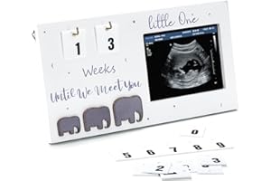 Hacaroa Sonogramm Bilderrahmen mit Countdown Wochen, Holz Ultraschall Fotorahmen Schwangerschaft Ankündigung Frame, Baby Kinderzimmer Dekor Geschlecht Reveal Geschenke für Schwangere Frauen, Weiß