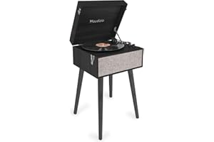 Audizio Fremont Retro Record Player with Legs and Bluetooth, Built-in Stereo Speakers, USB MP3 Conversion, Stylish Vinyl Turntable Stand, Removable Legs, Record Player with Bluetooth Output - Black