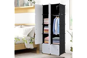 TactFire Armoire Penderie Modulable, 10 Cubes, Armoire Chambre, Étagère de Rangement avec Portes, pour Le Stockage de vêtements, Jouets, etc.. (Porte Blanche, 70 x 45 x 175 cm)