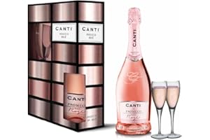 Canti - Prosecco D.O.C. Millesimato, Rose Sparkling Extra Dry, Wine Gift Pack with 2 Glasses, Italian Glera and Pinot Noir Grape Varieties from Veneto, Fresh and Sweet Taste, 1x750 ml