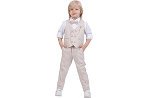 RISE&RABA Gilet per ragazzi | Set di 4 pezzi camicia, pantaloni, gilet e papillon | Abbigliamento formale e per feste per ragazzi di età compresa tra 1 e 13 anni