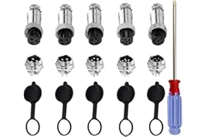 QitinDasen 15 Set GX12 Aviazione Spina Connettore, 5A 12mm Maschio Femmina Metallo Aviazione Spina Connettore, con Gomma Berretto e Cacciavite a Croce (3/4 / 5/6 / 7 Pin)