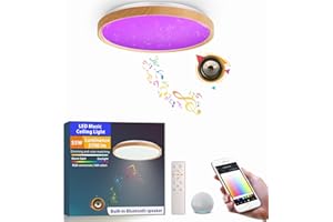 chysongoods Lámpara de techo LED musical de 50 cm MW, pantalla con efecto de veta de madera, compatible con Alexa, altavoz Bluetooth incorporado, efecto de luz RGB, regulable, con control remoto