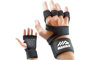 MAVIKS Black Crossfit Gym Fitness Gloves for Men Women UK Weight Lifting Workout Cross Training Hand Grips with Wrist Support for Pull Ups, Powerlifting, Bodybuilding, Calisthenics