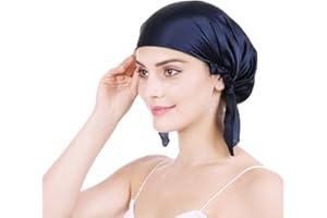 OROPY Mulberry Silk Night Sleep Bonnet Cap Avoid Hair Falling Keep Hair Styles Women Hat 19 Momme Soft Breathable with Elastic Ribbon(Navy Blue, Free Size)