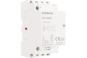 BAOMAIN Contacteur CA, 4 pôles 2NO 2NC, 20A, CA 220V/240V Tension de bobine, 35 mm Montage sur rail DIN, homologué VDE, BCT-20/22