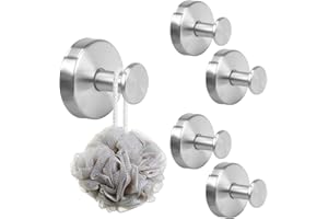 KINDPMA 5PCS Silver Suction Hooks for Bathroom Suction Cup Hooks Stainless Steel Waterproof Shower Hook Suction Towel Holder for Shower Kitchen Hanging up to 11lbs