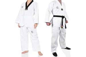 MAR INTERNATIONAL MAR | Taekwondo Uniform, V-Neck Gi, Wacoku Full-White Gi WT Approved | Men & Women; Kids & Adult Sizes | Taekwondo Suit, Taekwondo Dobok - Polycotton Medium-Weight Fabric (8oz)