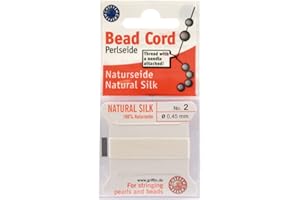 GRIFFIN SINCE 1866 GERMANY Griffin 100% Natural Silk Beading Cord String Thread - White - 2 metres with one Needle - Size 0.45mm