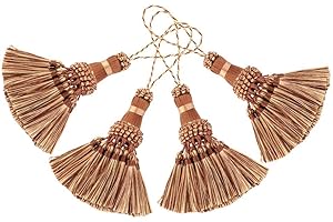 BEL AVENIR 4 Pack Handmade Elegant Polyester Tassel Colorful Tassels for Key Chain Straps DIY Decorative Accessories (Light Coffee)