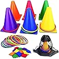 CEMIRK 3 in 1 Outdoor Games Set - Kids Bean Bag Toss, Garden Games Set, Outdoor Toys for Toddlers Age 3-5, Includes 6 Traffic