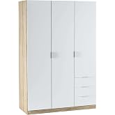 Habitdesign Wardrobe Wardrobe 3 Doors and 3 Drawers, 121 x 180 x 52 cm (High Width x Bottom &ndash; in CM), Canadian Oak and White
