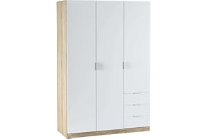 Habitdesign Armario Ropero 3 Puertas y 3 Cajones,121x180x52 (AltoxAnchoxFondo - en Cm), Color Roble Canadian y Blanco Artik