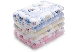 ‎LUCIPHIA Flanell-Haustierdecke, superweich, flauschig, Premiumqualität, niedliches Elefantenmotiv, Überwurf für Hund. Welpen, Katze, Blau/Rosa/Gelb, Größe S, 1 Packung mit 3 Stück