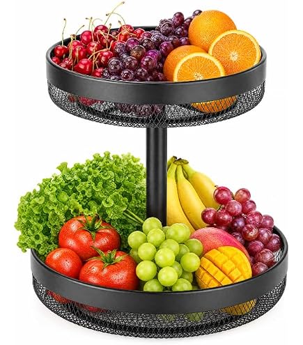 Zeller 27415 Obst-Etagere, 2-lagig, Metall, schwarz, ca. Ø 32 x 25,8 cm, Obstschale, Etagere, Aufbewahrung Küche, Haushalt & Wohnen