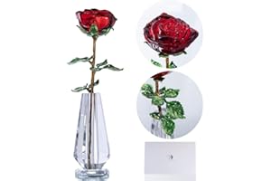 ‎H&D HYALINE&DORA H&D rote Kristall rose Blumen Figur mit grünem Blatt Glasverzierungsgeschenk für Dame