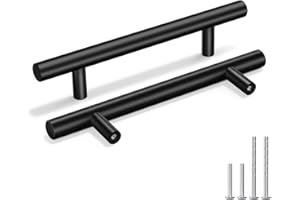 Goldenwarm 15 Stück Möbelgriffe 128mm Küchengriffe Schwarz Küchenschrank Türgriffe Küche Schrank ziehen LS201BK128 T Stangengriff Hohle Edelstahl Relinggriff Inklusive Schrauben